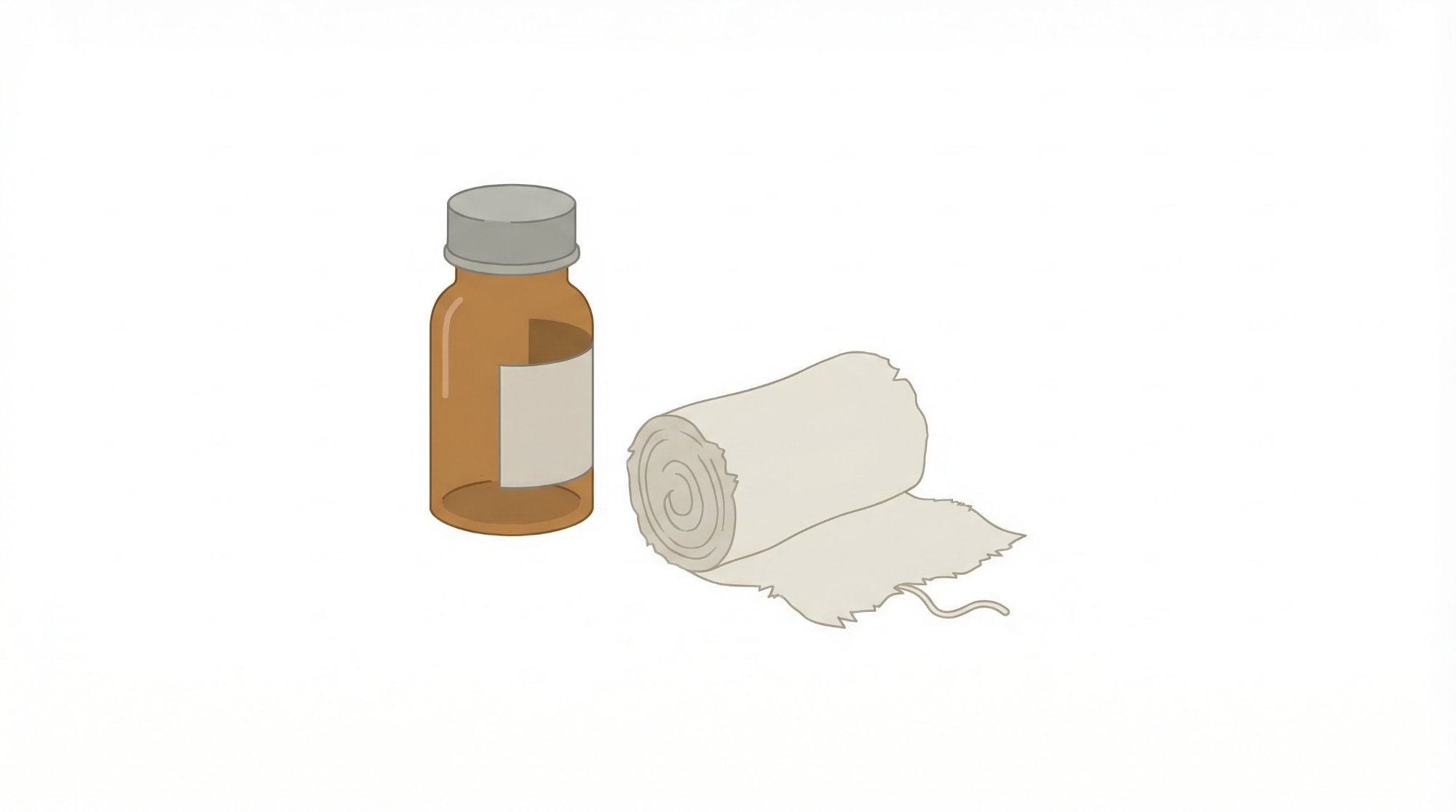 Antibiotics bottle and bandage, temporary management