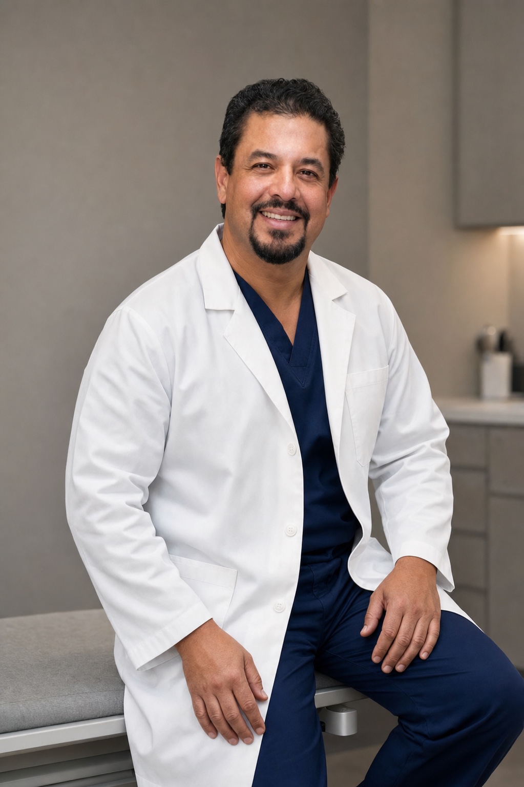 Editorial portrait of Dr. Hector Roldan in a white physician's coat